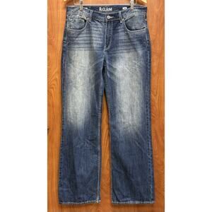 Reclaim Relaxed Bootleg Jeans Mens 34x34 Stretch Medium Blue Denim Boot Cut EUC